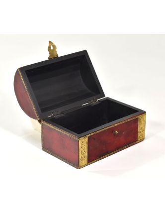Dřevěná krabička s mosazným kováním, červená, 20x12x13cm