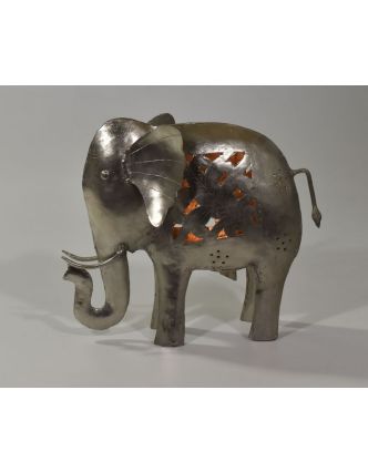 Kovový ručně tepaný svícen ve tvaru slona, 30x11x25cm