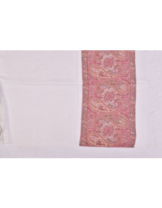 Velká šála s motivem paisley, s třásněmi, bílá, 68x180cm