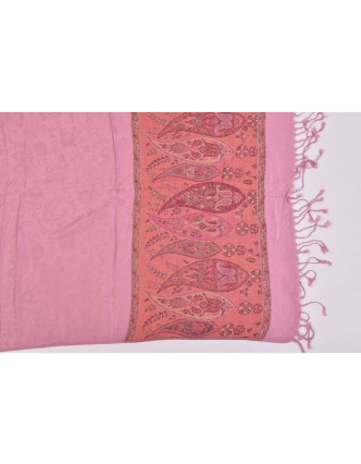 Velká šála s motivem paisley, s třásněmi, světle růžová, 68x180cm