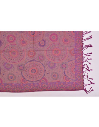 Velká šála s motivem mandal, s třásněmi, fialová, 68x180cm