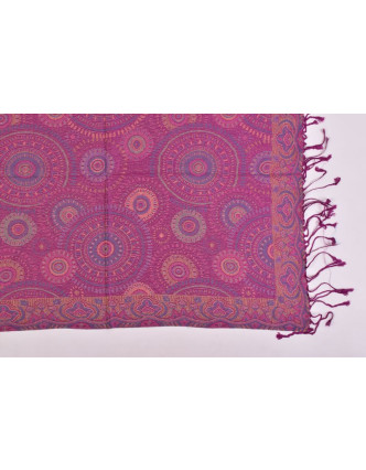 Velká šála s motivem mandal, s třásněmi, fialová, 68x180cm