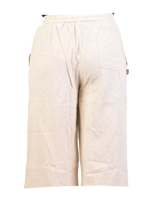 Béžové tříčtvrteční unisex kalhoty s kapsami, elastický pas