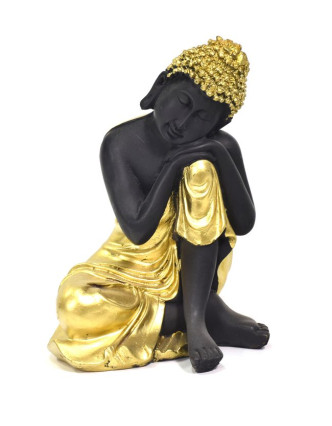 Buddha jako princ Siddharta, černý, zlatá patina, pryskyřice, 15x13x23cm