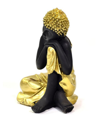 Buddha jako princ Siddharta, černý, zlatá patina, pryskyřice, 15x13x23cm