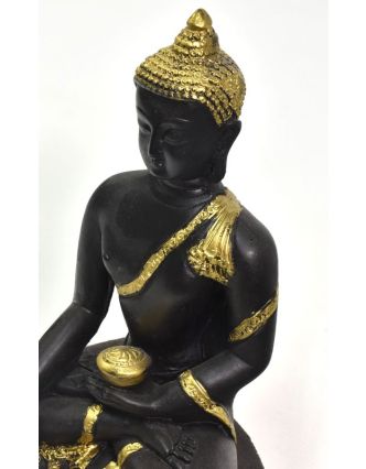 Buddha Šakjamuni, černý, zlatá patina, pryskyřice, 14x10x20cm