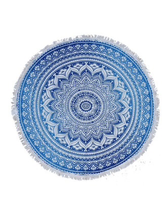 Bavlněný kulatý přehoz/ubrus s mandalou, modro-bílý, 60 cm