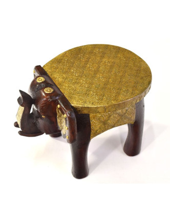 Stolička ve tvaru slona zdobená mosazným kováním, 27x20x17cm