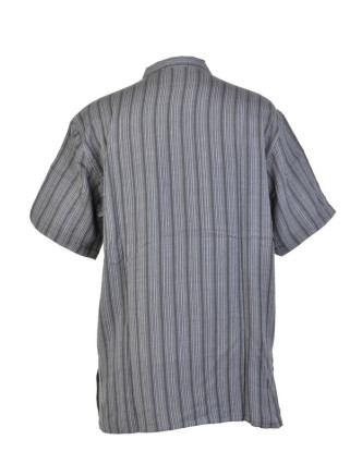 Pruhovaná pánská košile-kurta s krátkým rukávem a kapsičkou, šedo černá