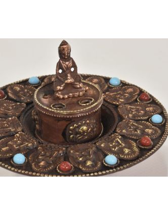 Měděný stojánek na vonné tyčinky, Buddha, 10x10x8cm