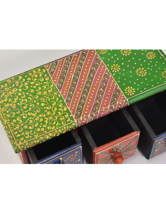 Dřevěná skříňka s 3 šuplíky, ručně malovaná, zelená, 28x11x13cm