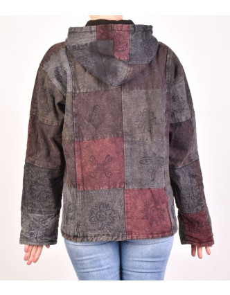 Pánská bunda s kapucí zapínaná na zip, tmavě šedá, potisk, stone wash