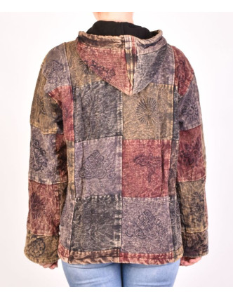 Pánská bunda s kapucí zapínaná na zip, hnědo-šedá, potisk, stone wash