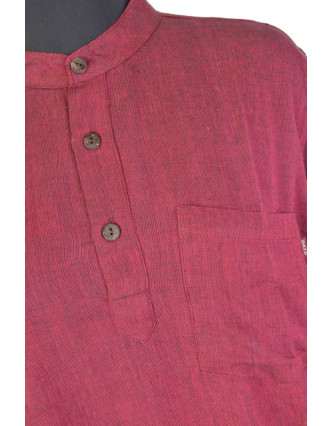 Vínová pánská košile-kurta s dlouhým rukávem a kapsičkou