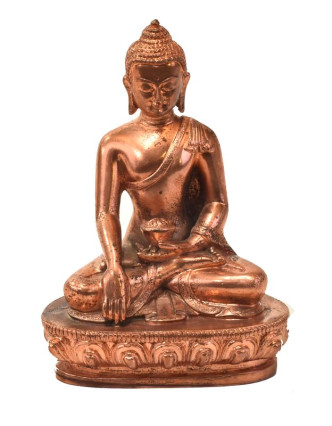 Buddha Šakjamuni, sedící, měděná patina, pryskyřice, 14cm