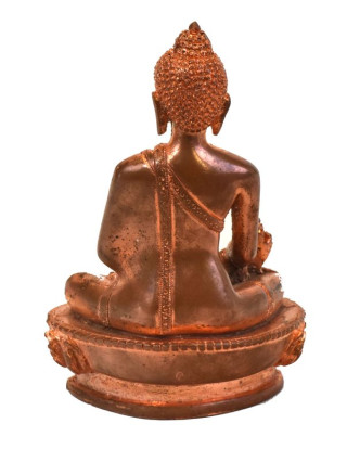 Uzdravující Buddha, sedící, měděná patina, pryskyřice, 14cm