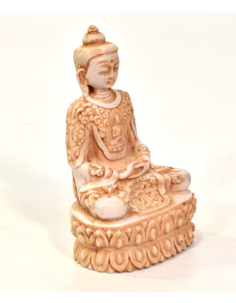 Buddha, sedící, bílý, bohatě zdobené roucho,  pryskyřice, 13cm