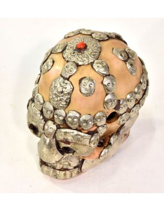 Lebka, rozkládací, zdobená ručně tepaným kovem, pryskyřice, 12cm