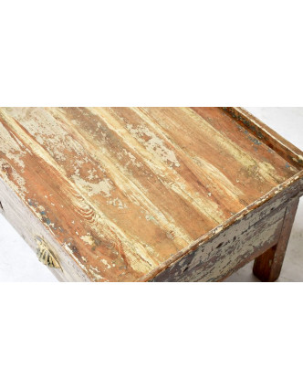 Starý kupecký stolek z teakového dřeva, krémová patina 100x43x35cm