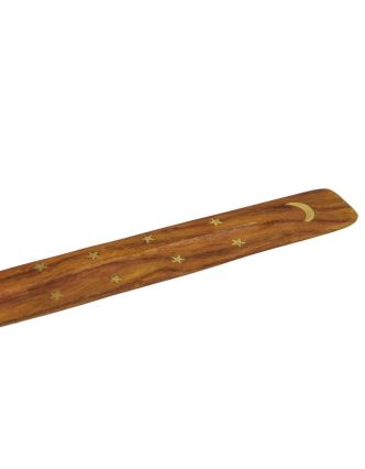 Dřevěný stojánek na vonné tyčinky, měsíc, vykládaný kovem, 25cm