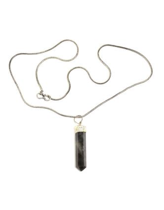 Dlouhý náhrdelník s labradoritem, stříbrná barva řetízku
