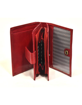 Peněženka, design "Kytička", ručně malovaná kůže, červená, 12x9cm