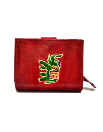 Peněženka, design "Slon", ručně malovaná kůže, červená, 12x9cm