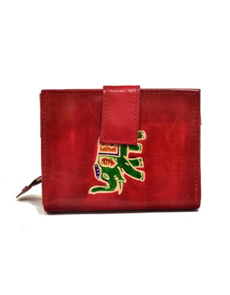 Peněženka, design "Slon", ručně malovaná kůže, červená, 12x9cm