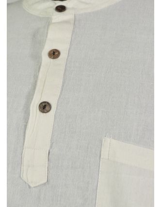 Bílá pánská košile-kurta s dlouhým rukávem a kapsičkou, měkčené provedení