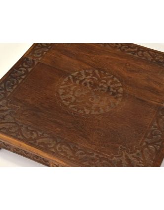 Čajový stolek z teakového dřeva, ručně vyřezávaný, 45x45x11cm
