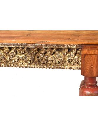 Starý jídelní stůl z teakového dřeva, ruční řezby, 231x90x79cm