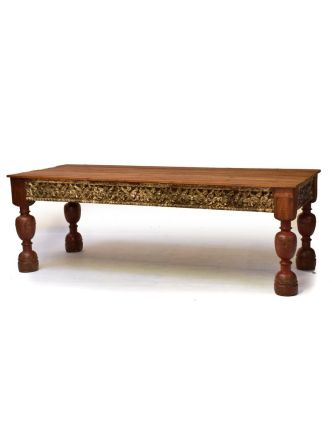 Starý jídelní stůl z teakového dřeva, ruční řezby, 231x90x79cm