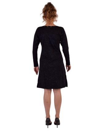 Krátké šaty s dlouhým rukávem, černé, potisk mandal