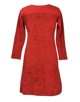 Krátké šaty s dlouhým rukávem, červené, potisk mandal