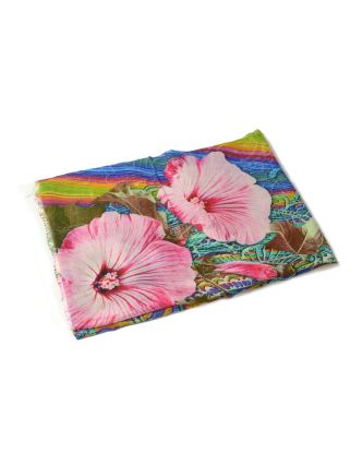 Luxusní vlněný šál, multibarevný, růžové květiny ,cca  190x68cm