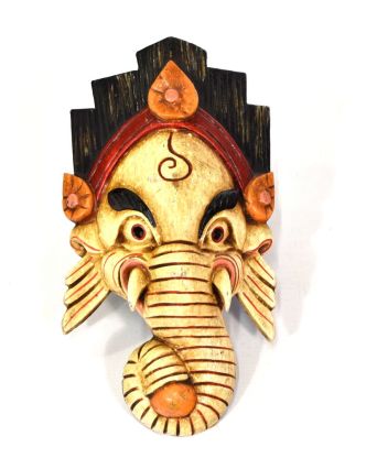 Ganeš, dřevěná maska, ručně malovaná, světlá, 17x31cm