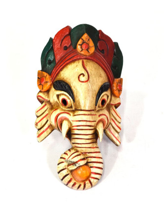 Ganeš, dřevěná maska, ručně malovaná, světlá, 13x24cm