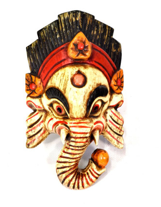 Ganeš, dřevěná maska, ručně malovaná, světlá, 13x23cm