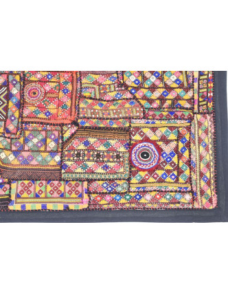 Patchworková tapiserie z Rajastanu, ruční práce, barevná, 90x140 cm
