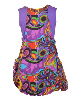 Šaty, krátké, balonové, "Flower design", fialové, kapsy + bandana