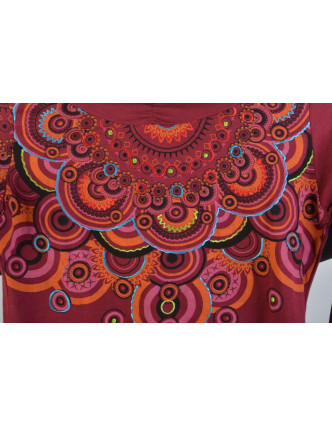 Vínové tričko s dlouhým rukávem a límcem, mandala design