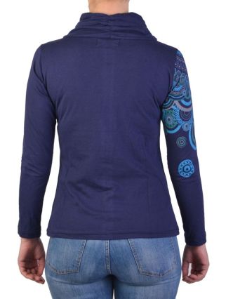 Tmavě modré tričko s dlouhým rukávem a límcem, mandala design