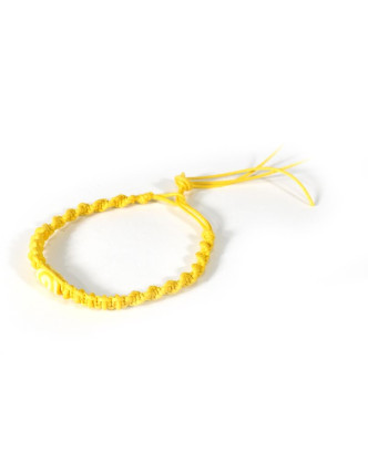 Žlutý pletený náramek se žlutými korálky, nastavitelná velikost
