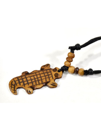 Kostěný náhrdelník na šňůrce, krokodýl, cca 5 cm