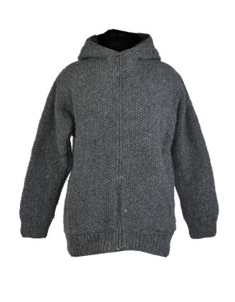 Šedý pánský vlněný svetr s kapucí a kapsami