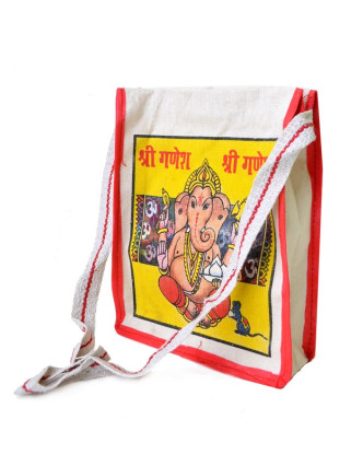 Plátěná taška přes rameno s barevným tiskem Ganesha, 23x28x8cm