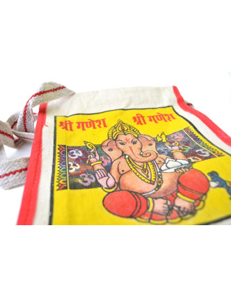 Plátěná taška přes rameno s barevným tiskem Ganesha, 23x28x8cm