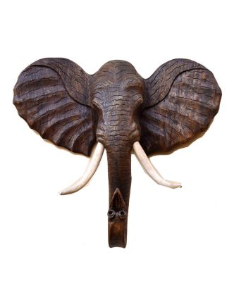 Sloní hlava vyřezaná ze dřeva stromu suar, 113x28x103cm