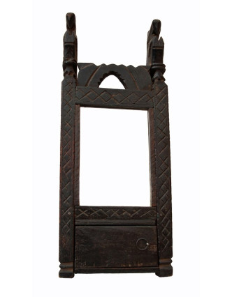Antik skříňka se zrcadlem, ručně vyžezávané ornamenty, 20x51x6,5cm