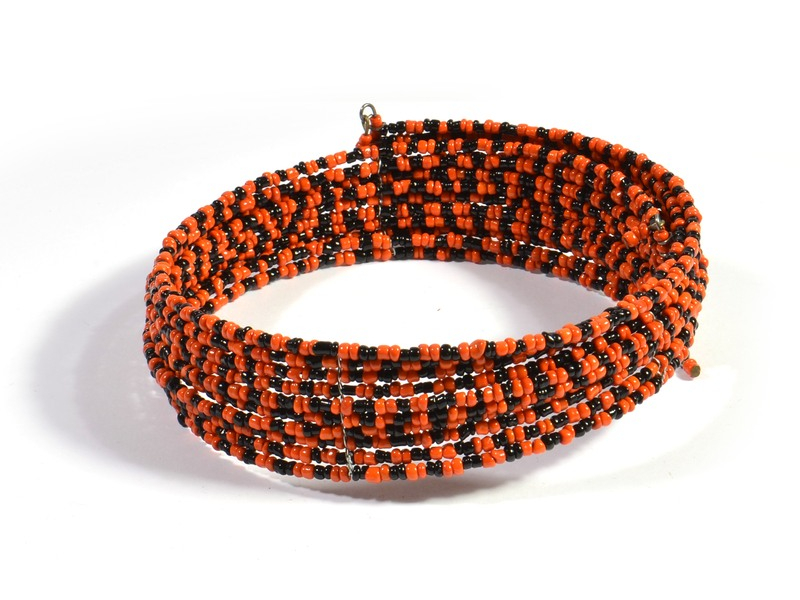 Kruhový náhrdelník ze skleněných korálků, 10 řad, oranžovo černý